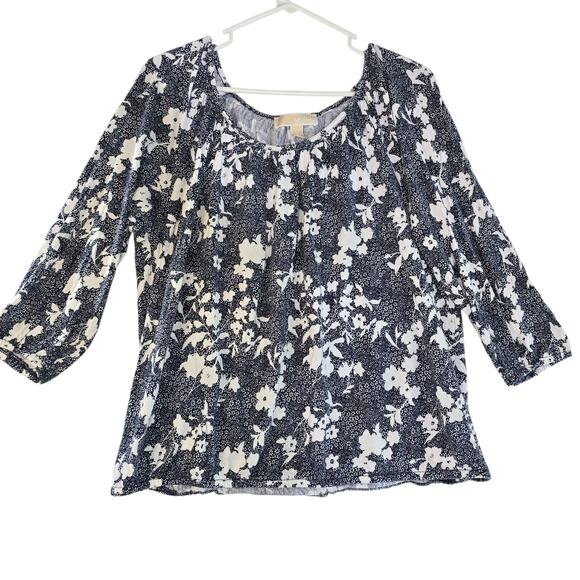 Micheal Kors Blue/White Floral Blouse Women's Size L - Picture 1 of 6